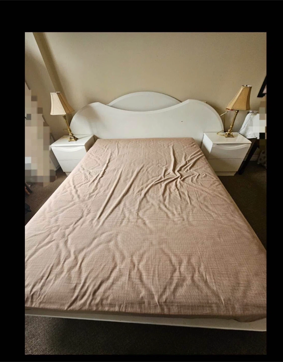 White Queen Bed Frame with Headboard and Nightstands