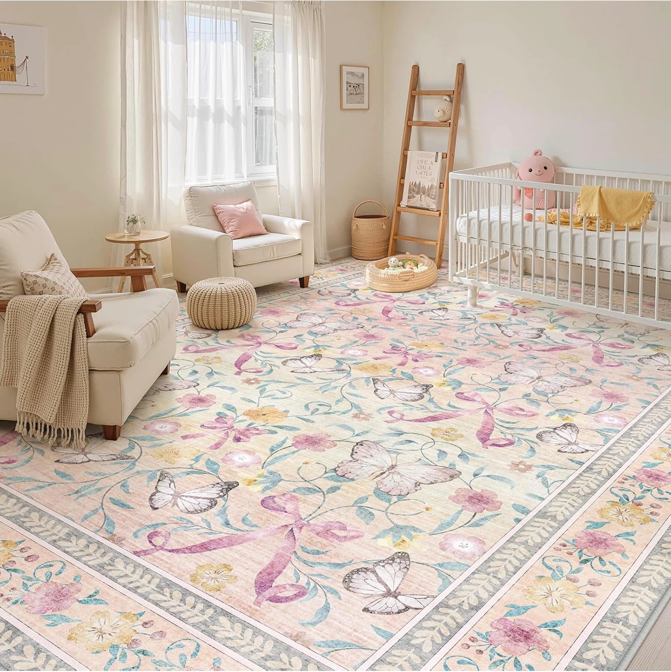 Machine Washable Butterfly and Floral Area Rug - photo 3