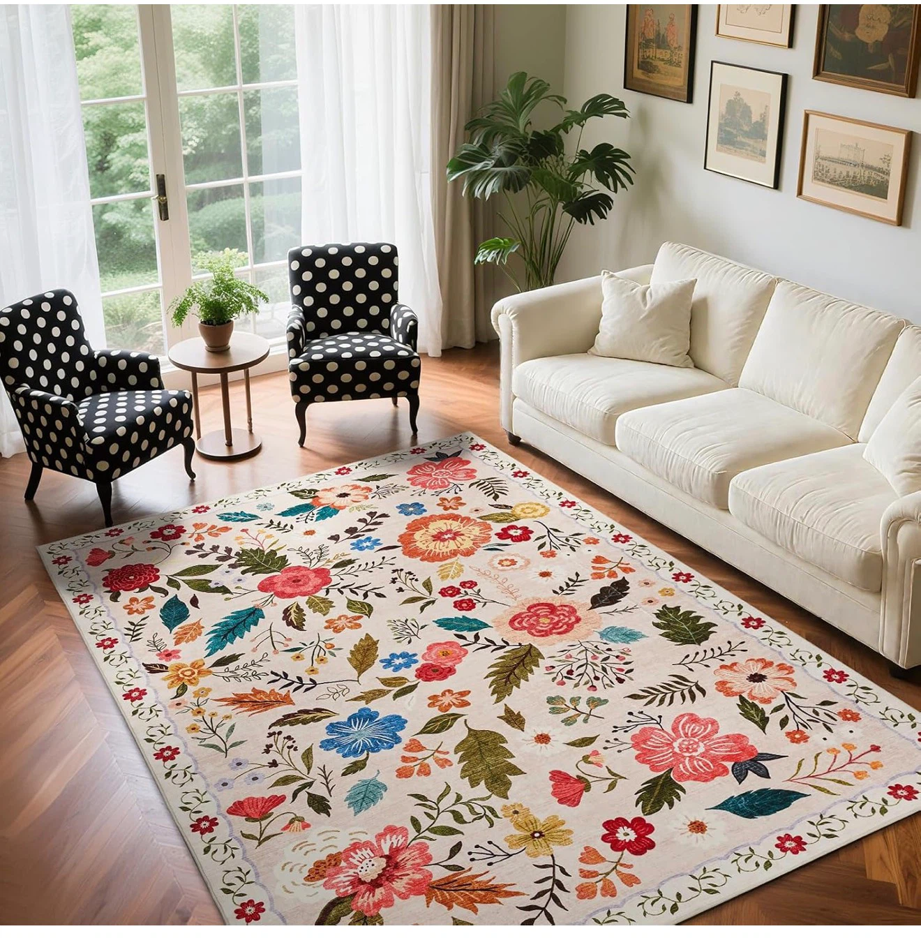 Low Pile Floral Area Rug