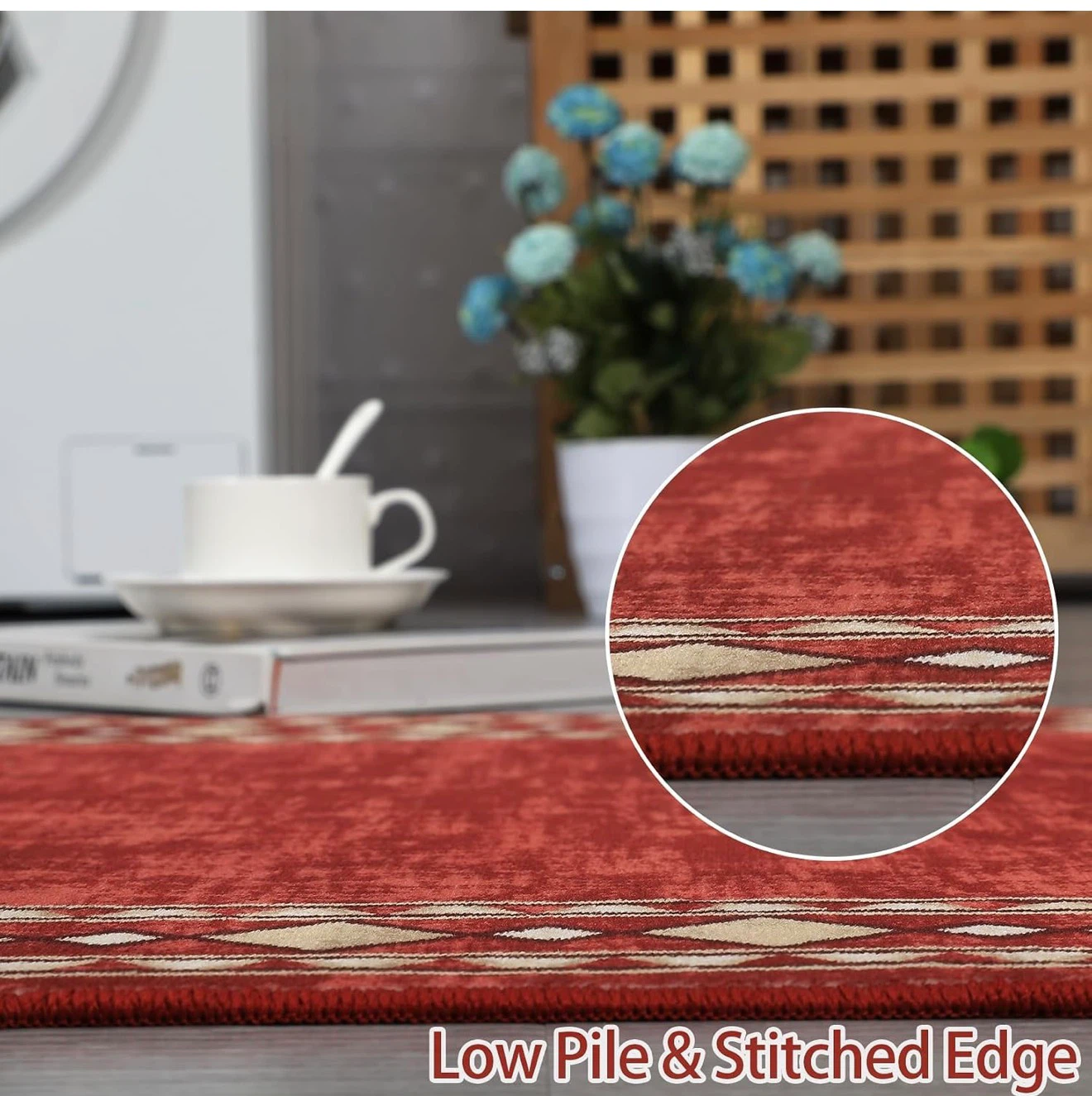 Red Area Rug with Geometric Border - photo 3