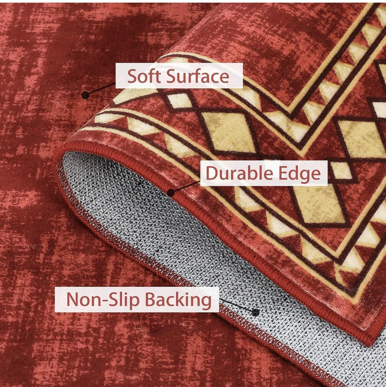 Red Area Rug with Geometric Border - photo 4