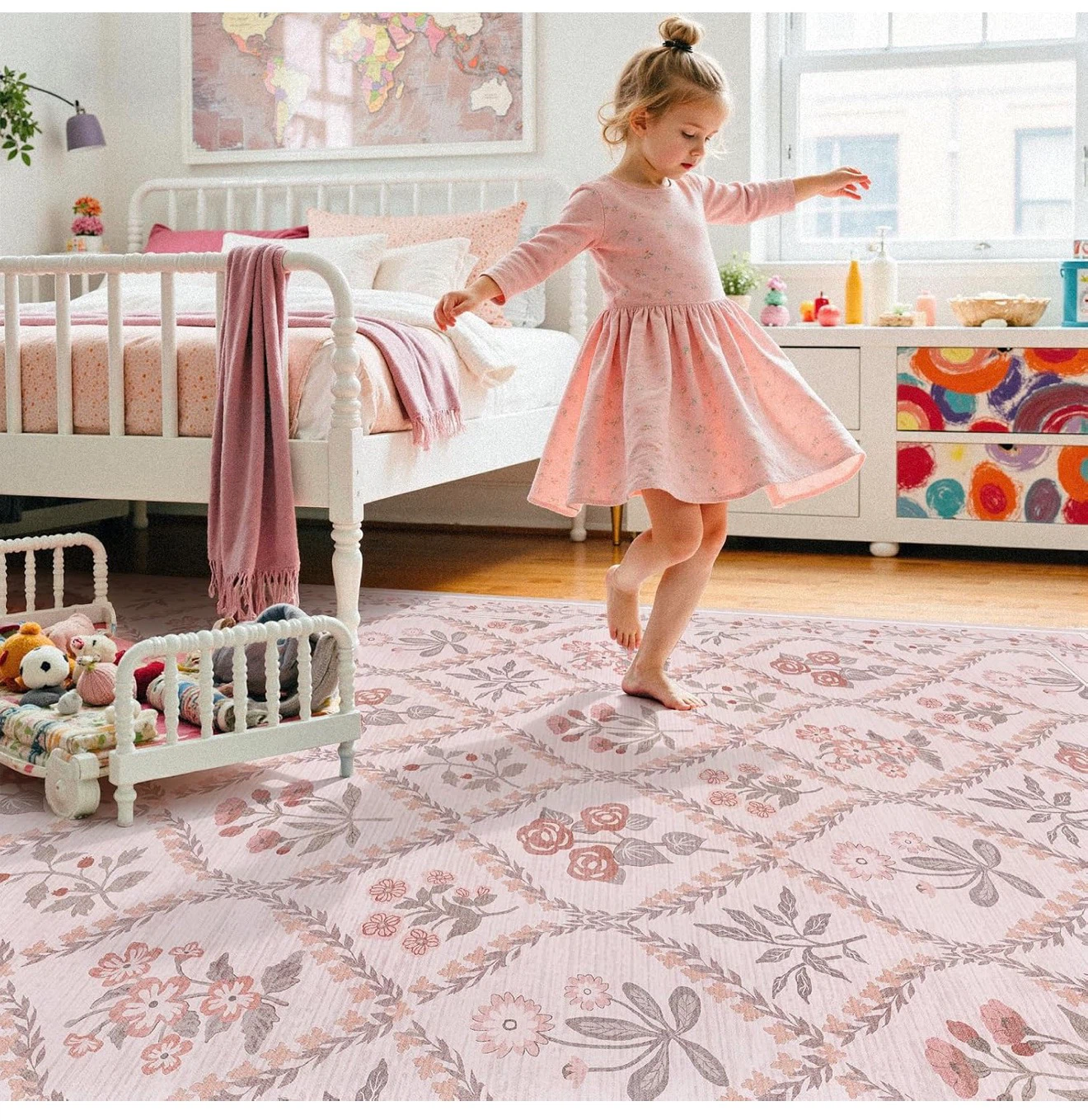 Pink Floral Area Rug - photo 4