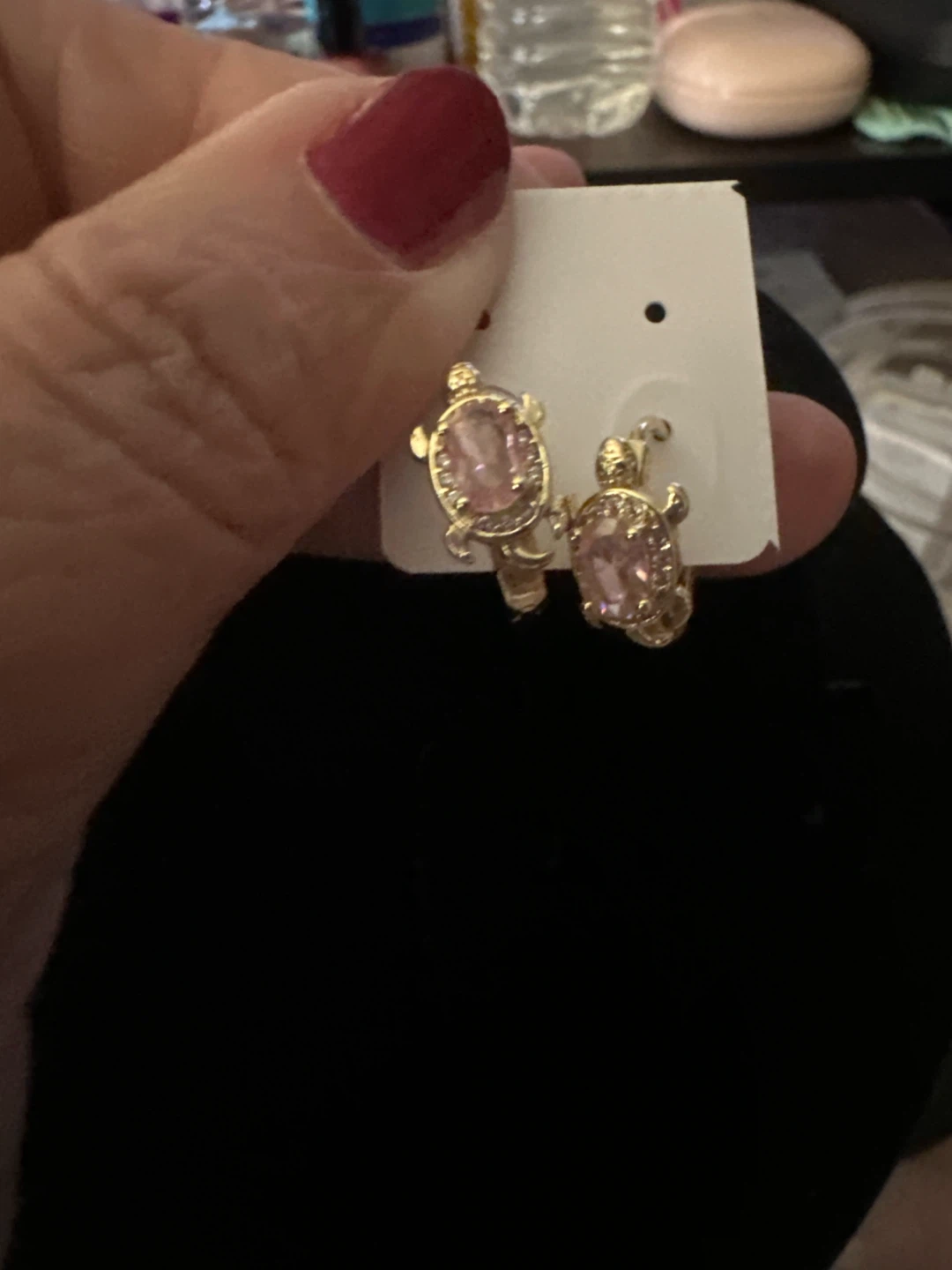 14k Gold laminated Turtle Earrings with Pink Stones - photo 2