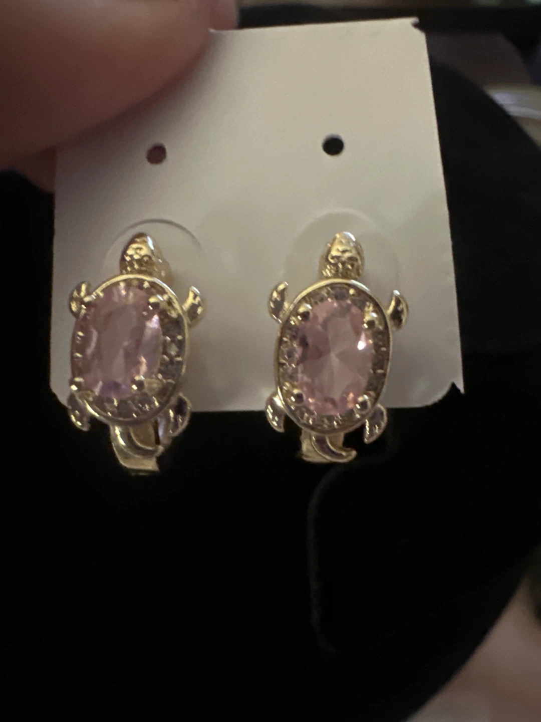 14k Gold laminated Turtle Earrings with Pink Stones