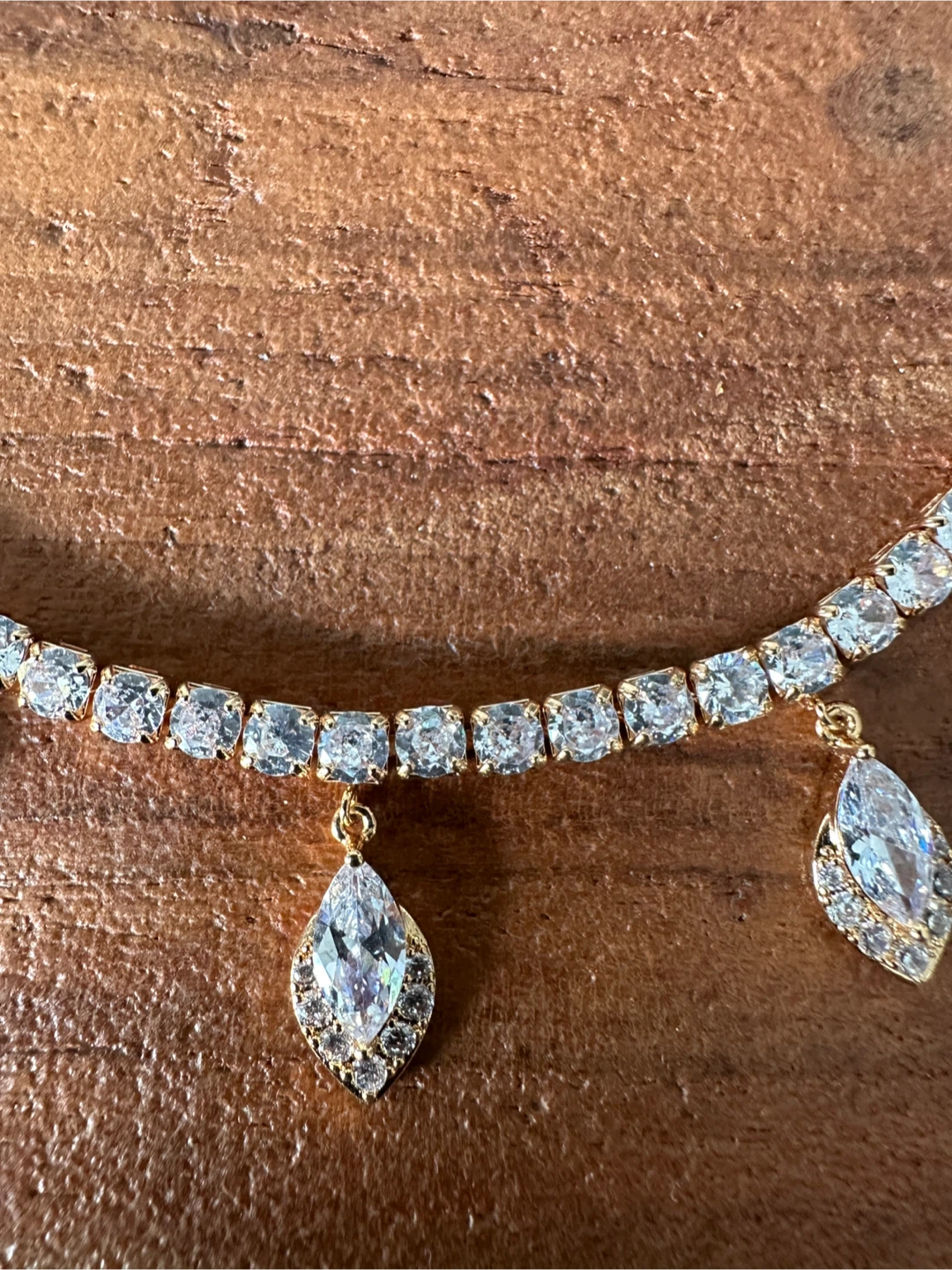 Gold tone tennis necklace with crystal drops - photo 2