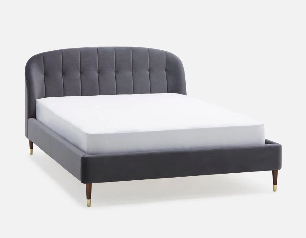 Kyoto Grey Velvet Tufted Queen Bed Frame