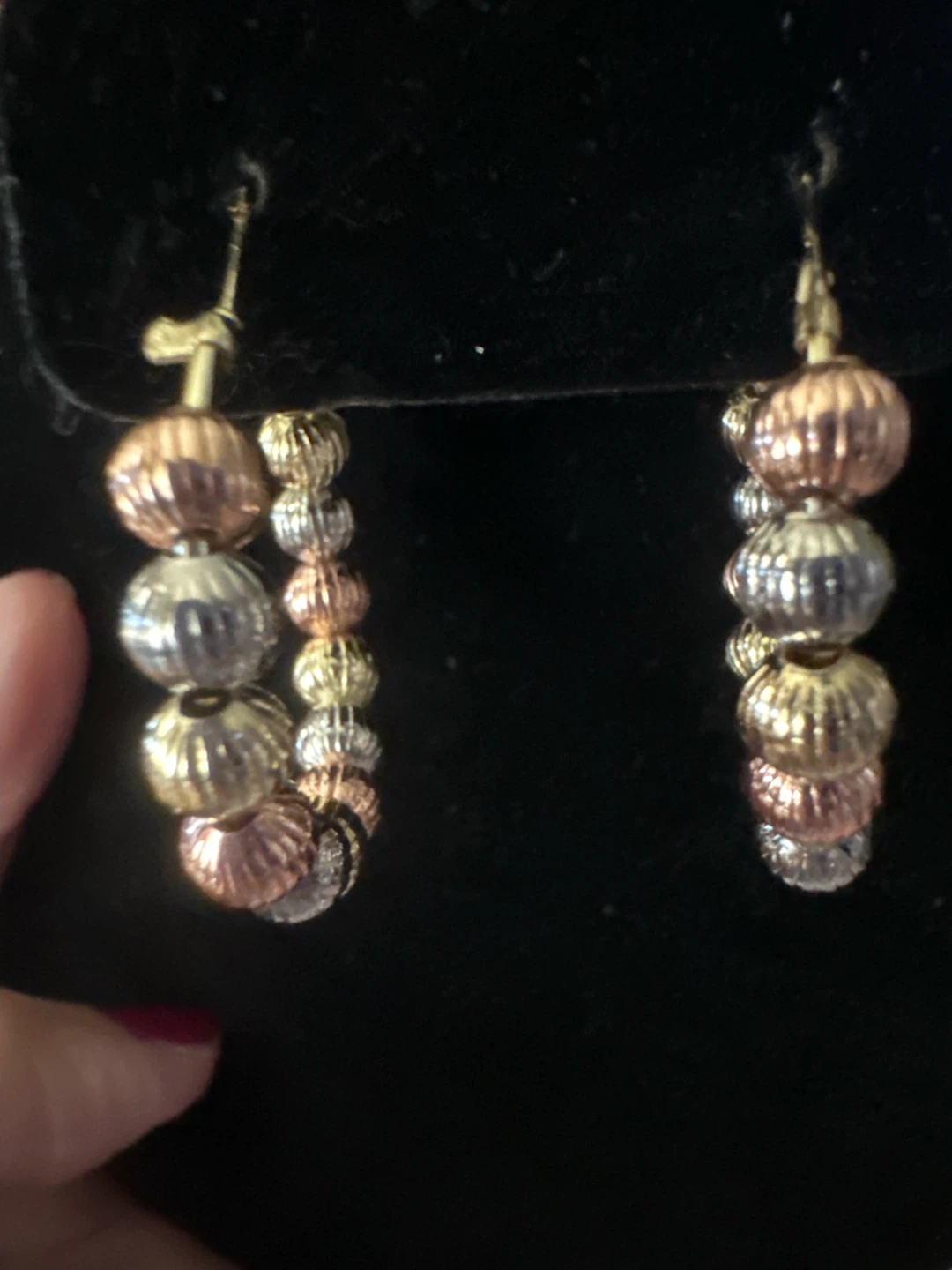 Tri-color14k gold laminated  Beaded Hoop Earrings