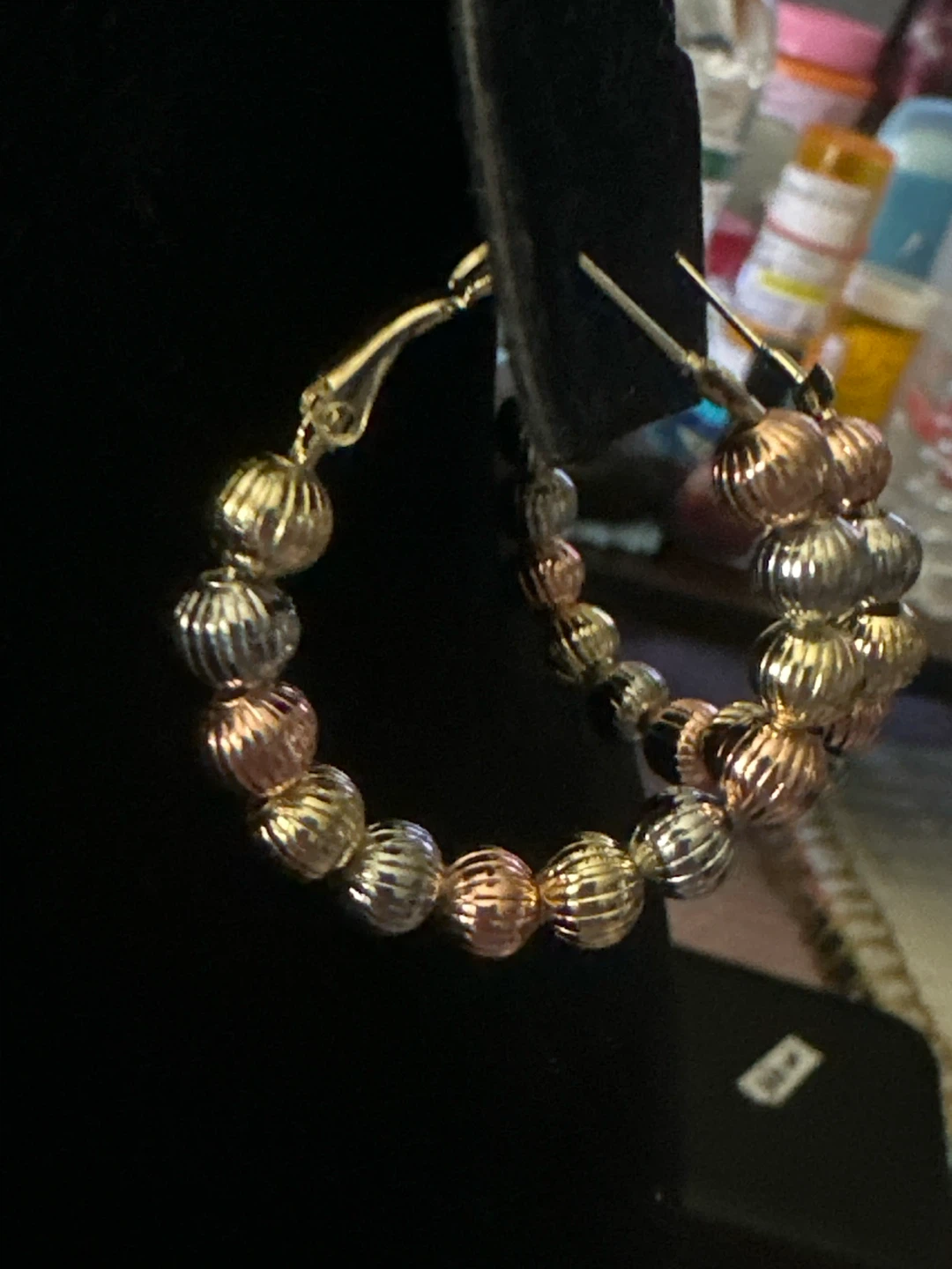 Tri-color14k gold laminated  Beaded Hoop Earrings - photo 2
