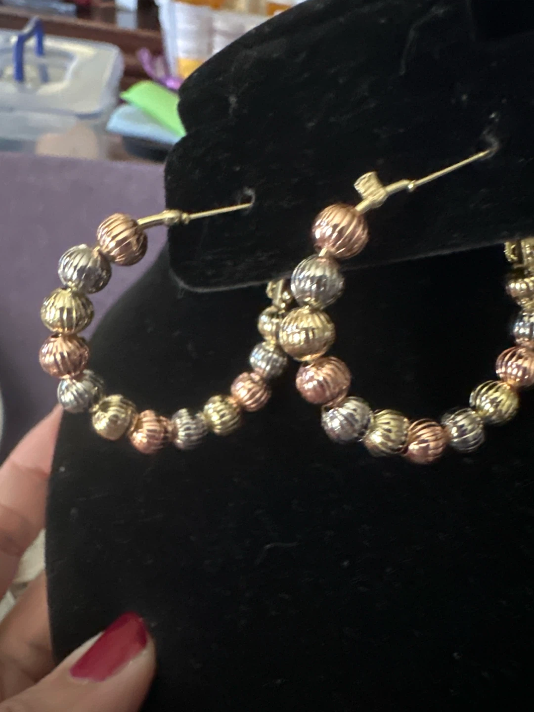 Tri-color14k gold laminated  Beaded Hoop Earrings - photo 3