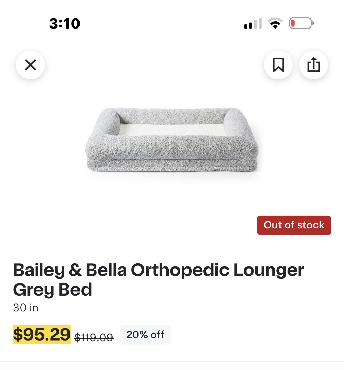 Bailey & Bella Orthopedic Lounger Grey Bed - 30 in