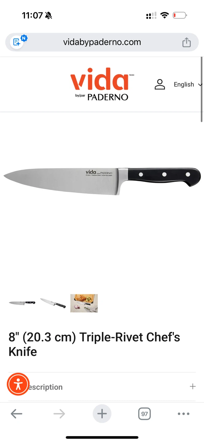 Vida by Paderno Triple-Rivet Chef's Knife - 8-inch - photo 2