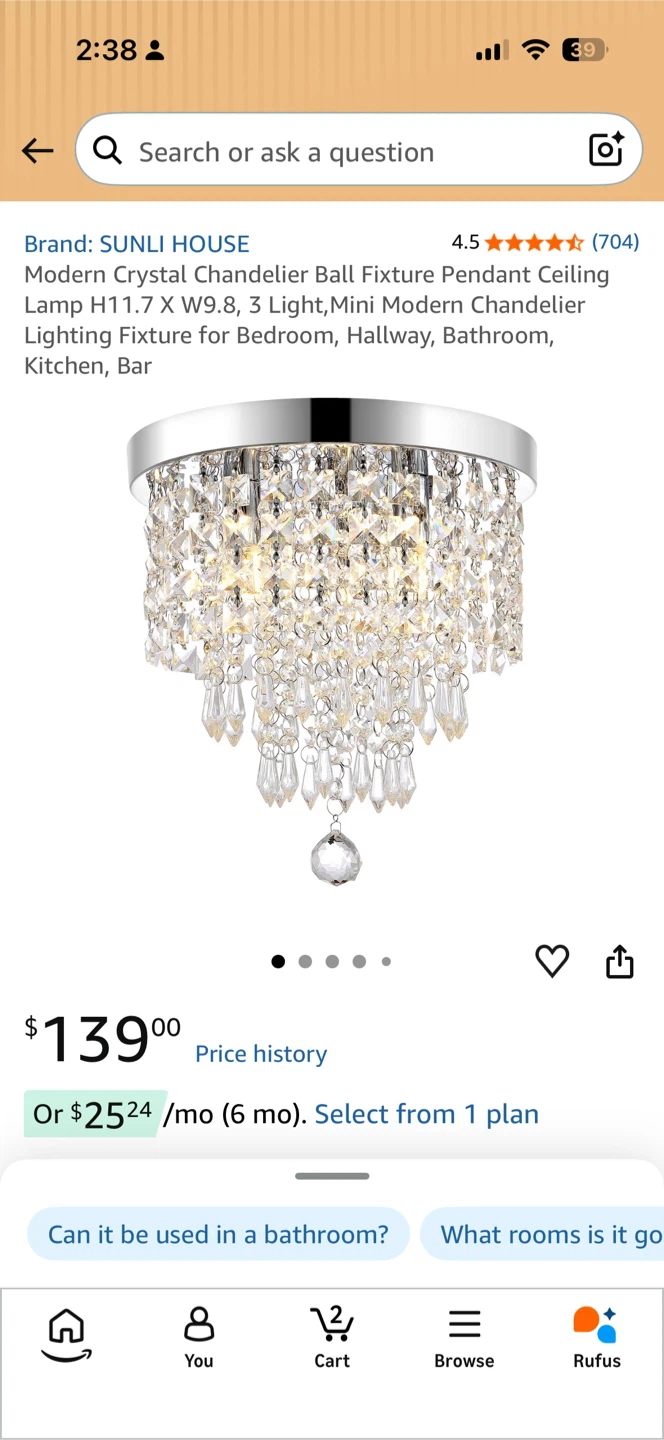 Crystal Chandelier Ball Fixture Pendant Ceiling