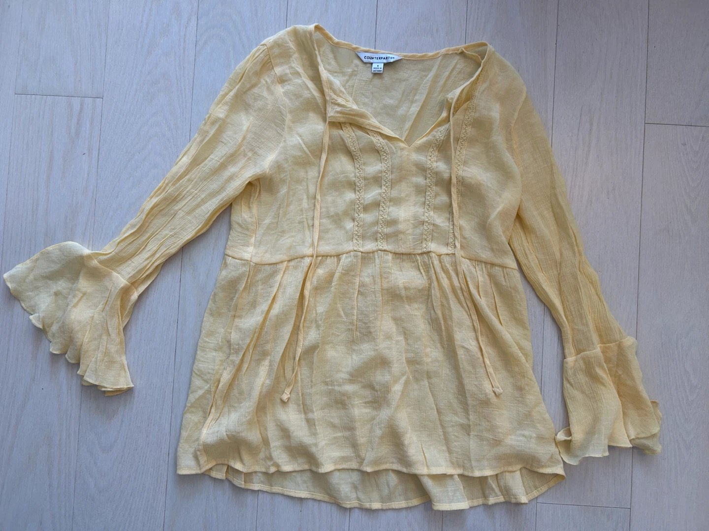 Sheer Yellow Bell Sleeve Blouse