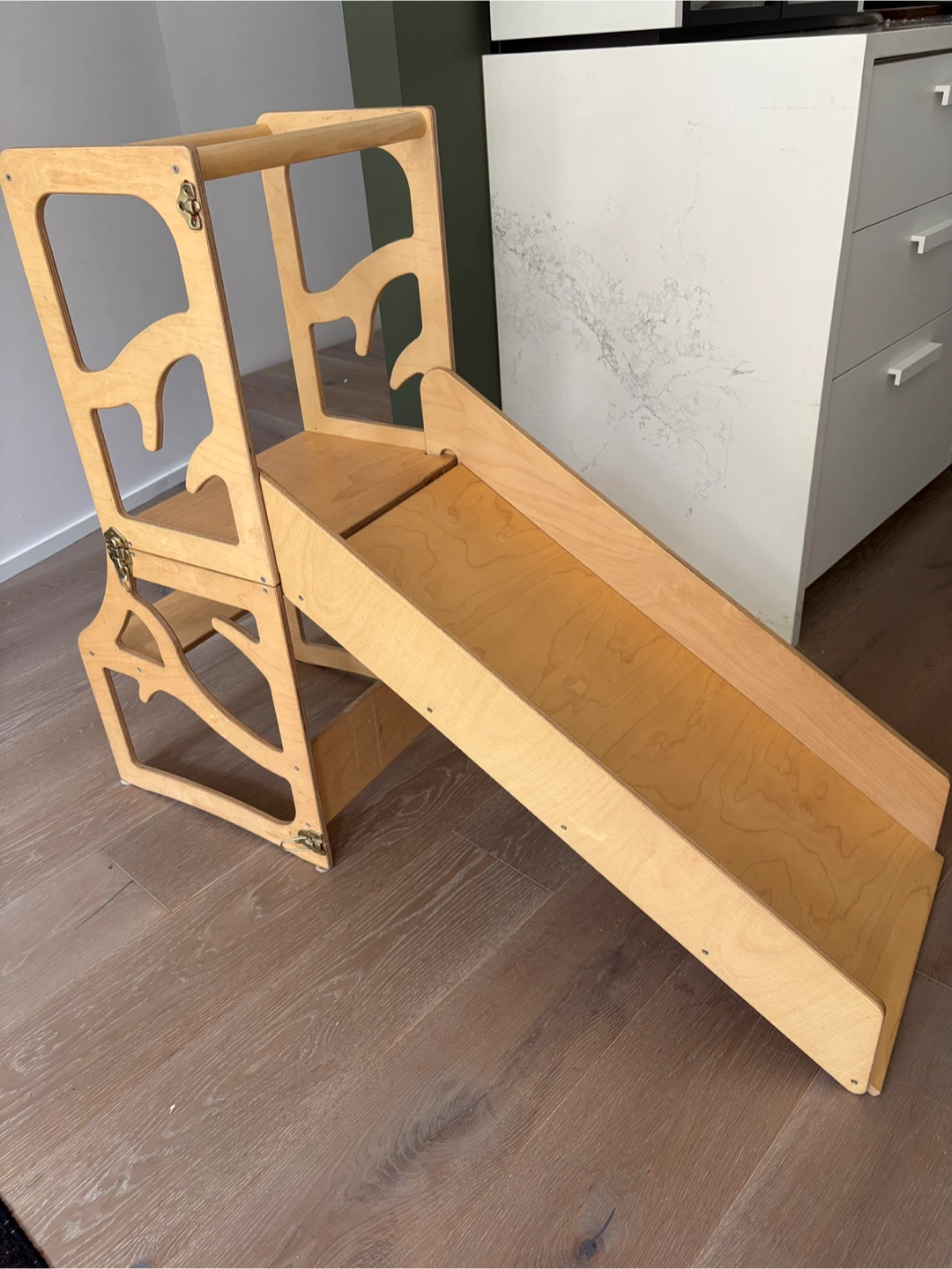 3-in-1 Wooden Kitchen Helper Tower with Detachable Slide