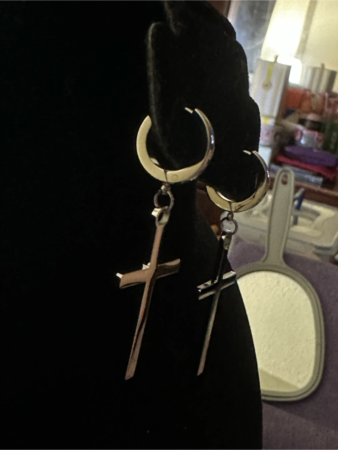 Silver Tone Cross Dangle Hoop Earrings - photo 3