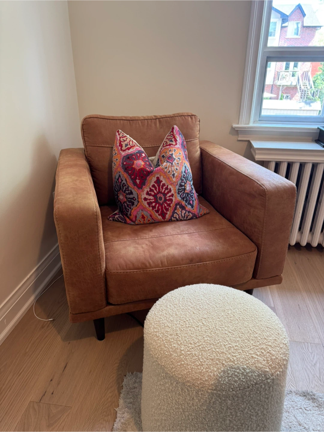 Upholstered Cognac Armchair