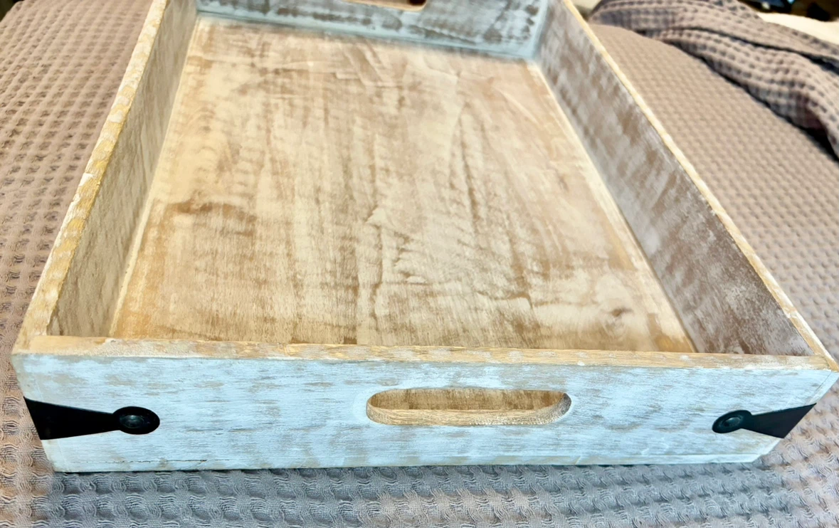 Distressed Wooden Serving Tray with Handles - photo 4