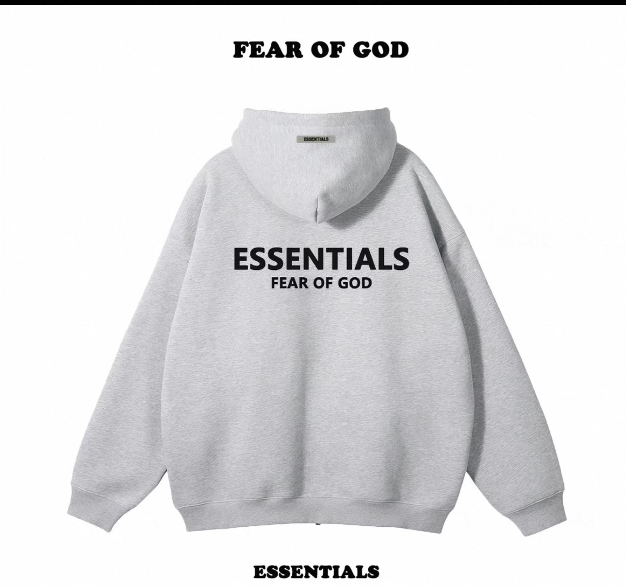 Grey zip up Essential hoodie