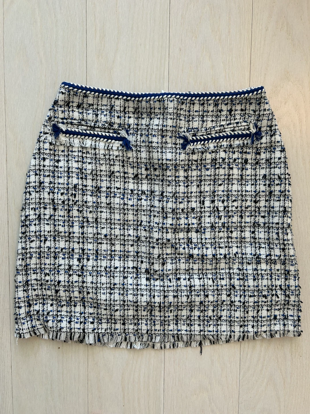Tweed Skirt with Blue Trim