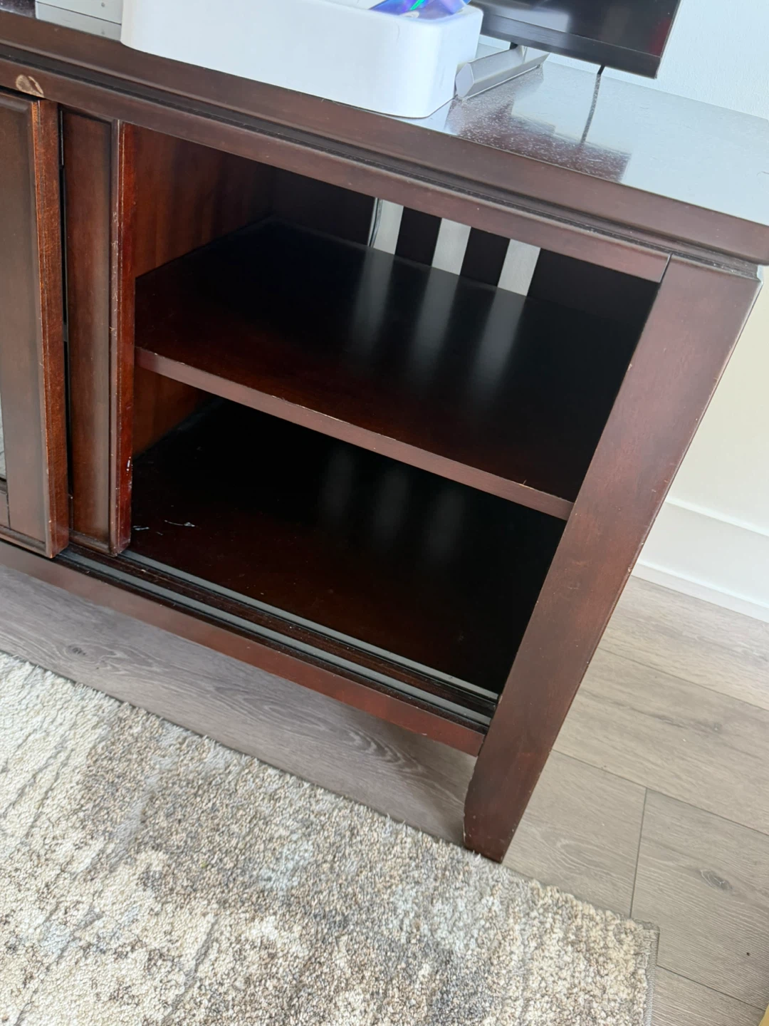 Dark Wood Media Console with Glass Sliding Doors - photo 2