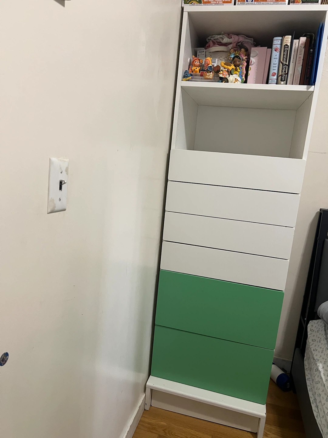 White and Green Drawer Unit