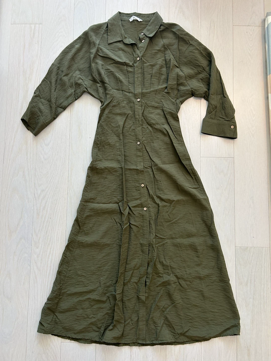Mango Olive Green Button-Up Midi Dress