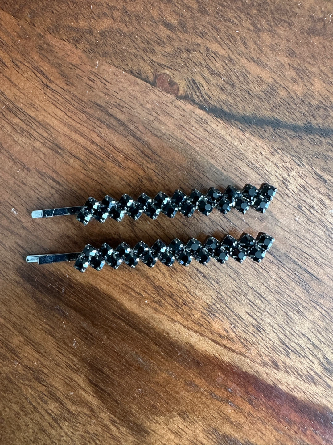 Black rhinestone hair clip set of two