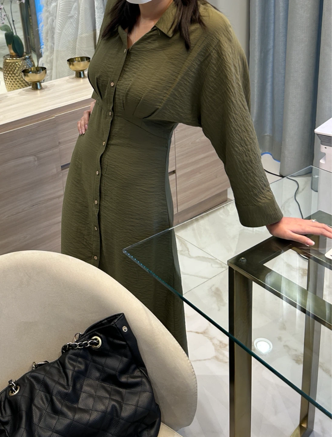 Mango Olive Green Button-Up Midi Dress - photo 2