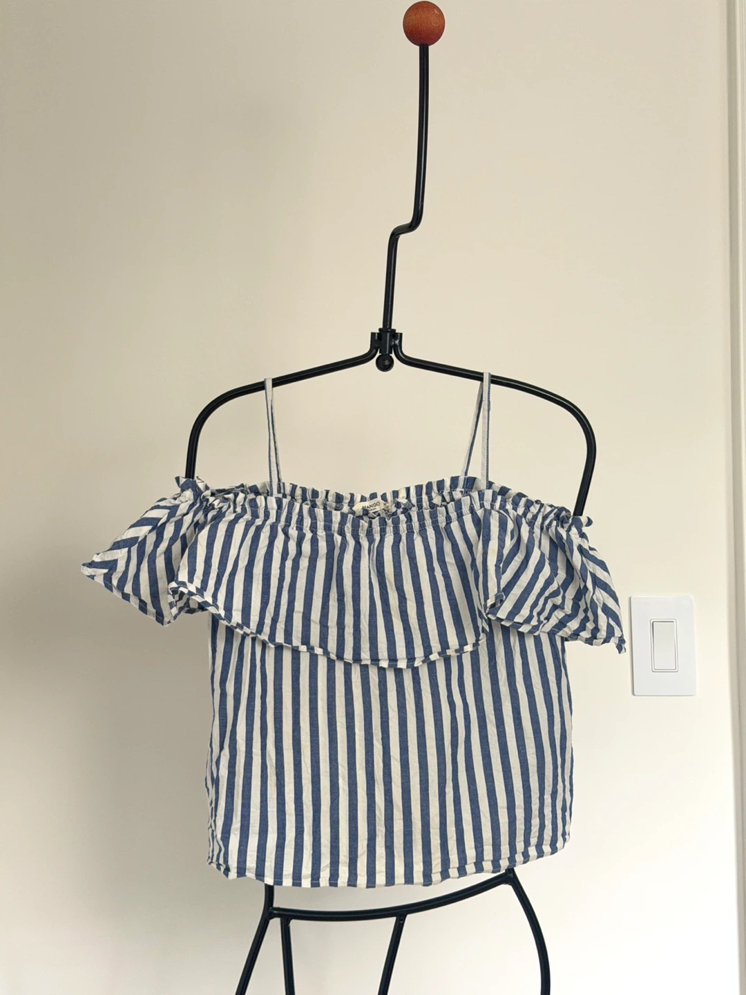 Mango blue and white striped off-shoulder top - photo 2