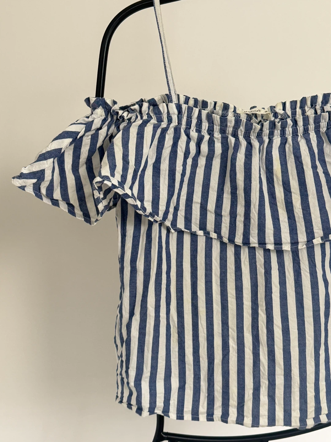 Mango blue and white striped off-shoulder top - photo 3