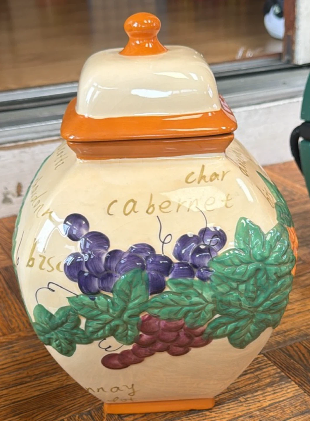 Biscotti Jar with Grapes and Wine Names