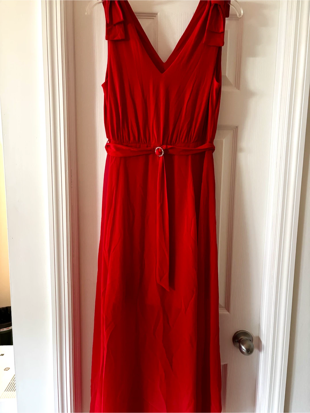 Red V-Neck Maxi Dress