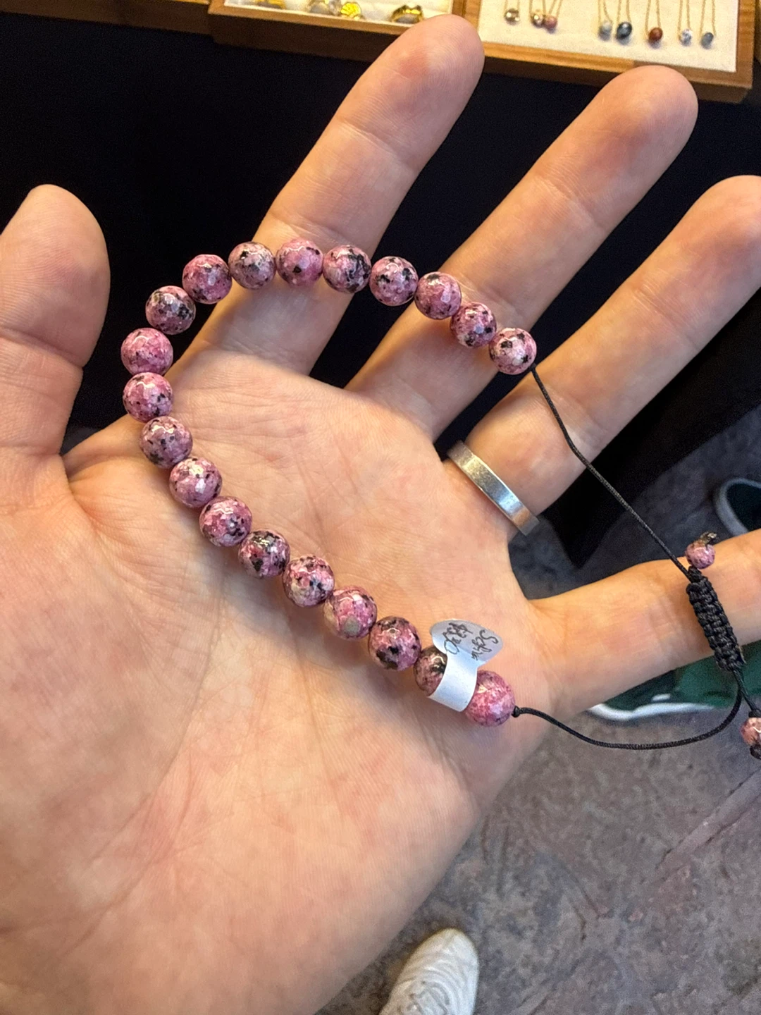Pink Stone Beaded Bracelet with Adjustable Cord