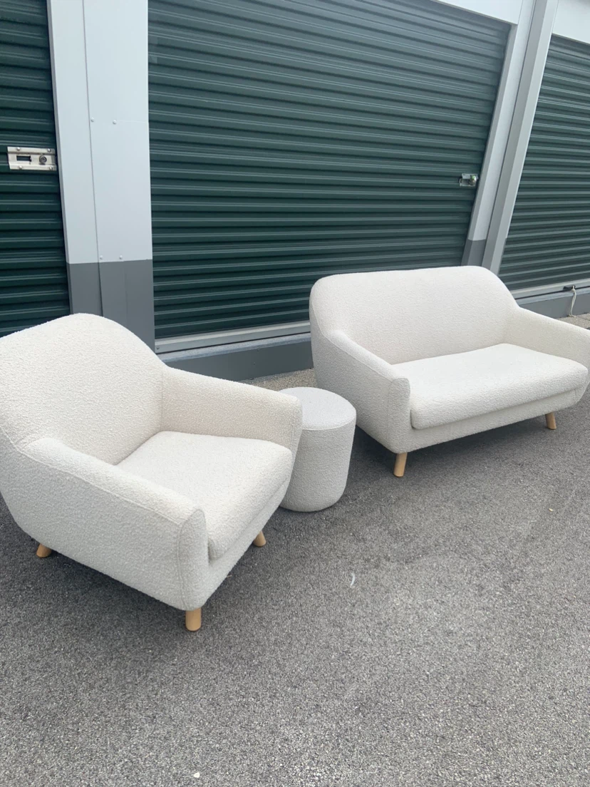 White Boucle Armchair and Loveseat - photo 3