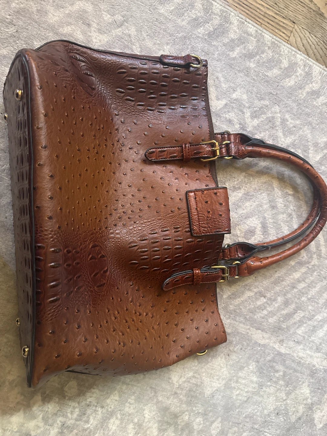 Brown Ostrich & Crocodile Embossed Tote Bag - photo 3