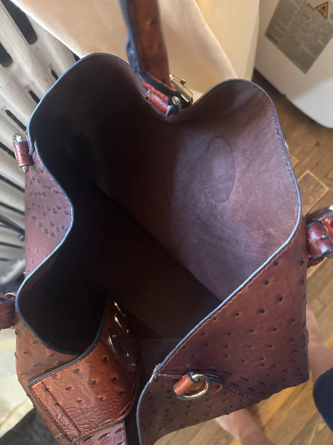 Brown Ostrich & Crocodile Embossed Tote Bag - photo 4