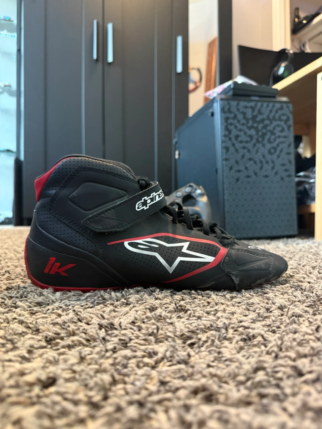 Alpinestars Black and Red Tech-1 K karting boots