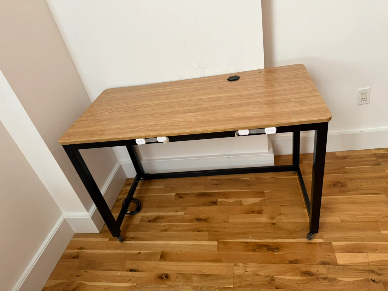 Light Wood Grain Desk with Black Metal Frame