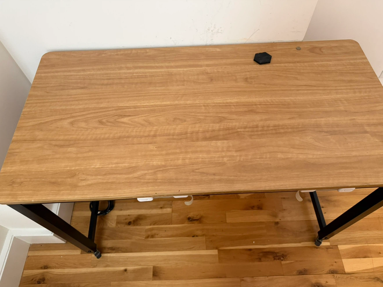 Light Wood Grain Desk with Black Metal Frame - photo 2