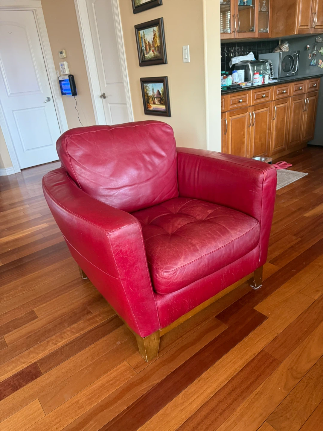 Natuzzi Red Leather Accent Chair