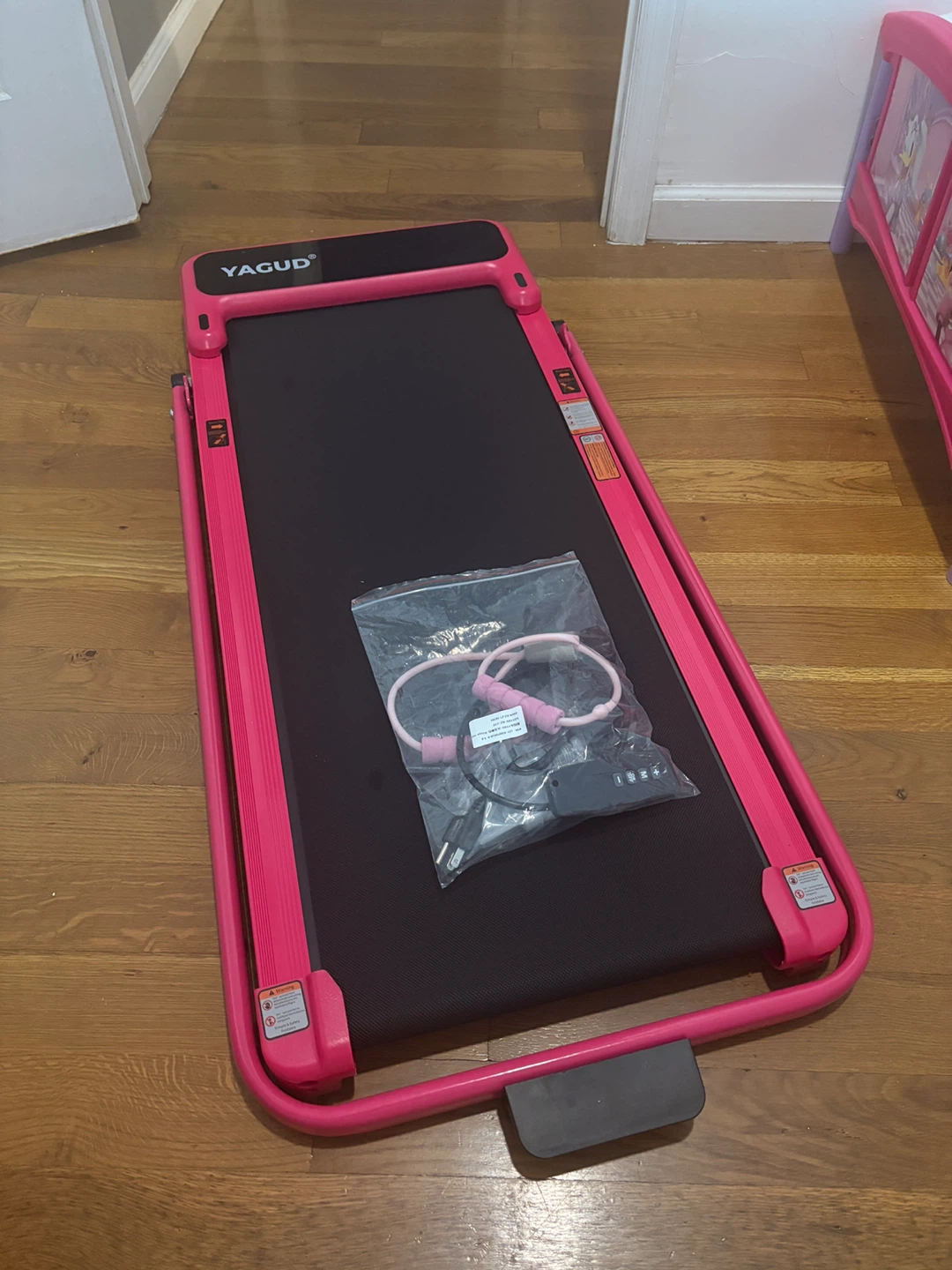 YAGUD Pink Treadmill with Jump Rope and Resistance Bands