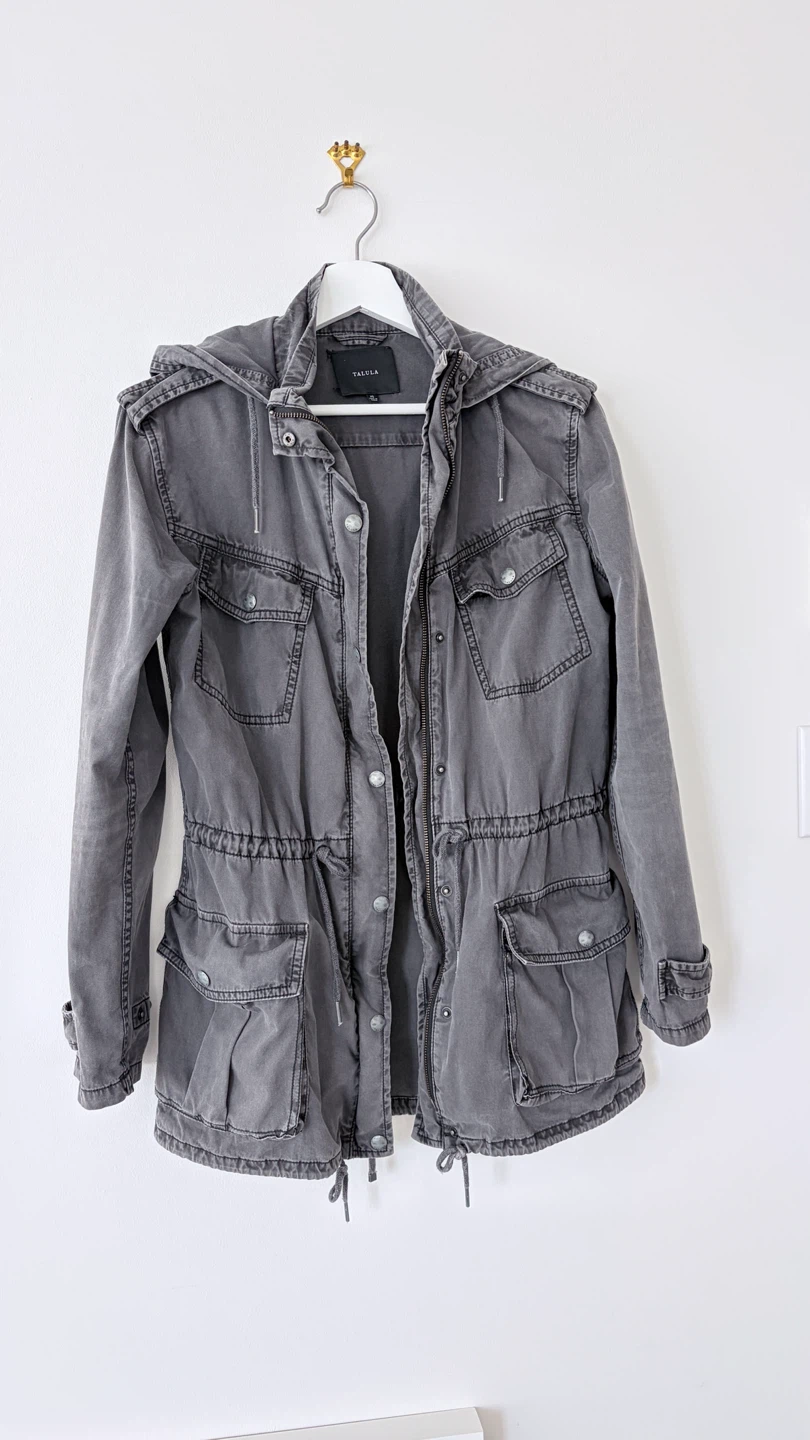 Talula Grey Cotton Hooded Utility Jacket XS