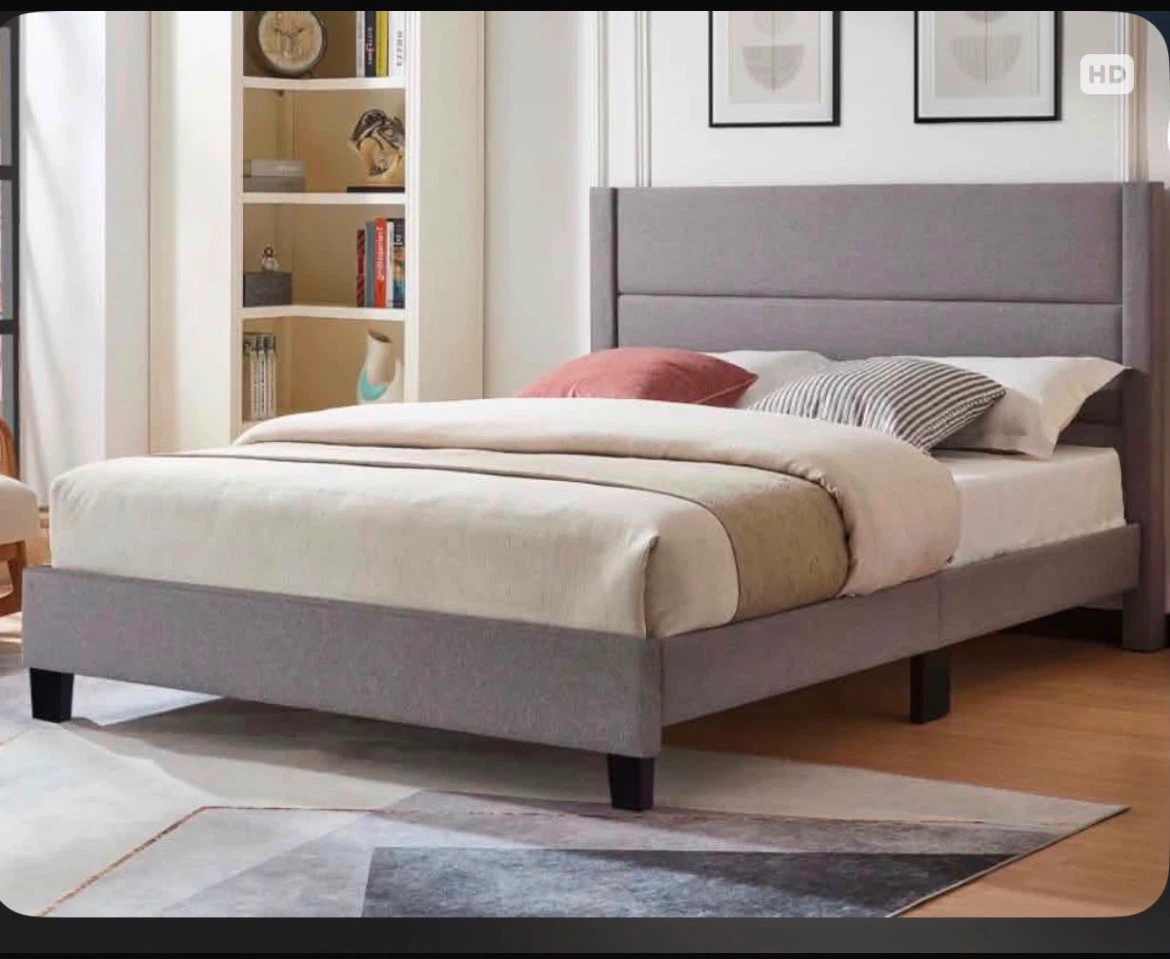 Grey Upholstered Bed Frame with Tufted Headboard - photo 4