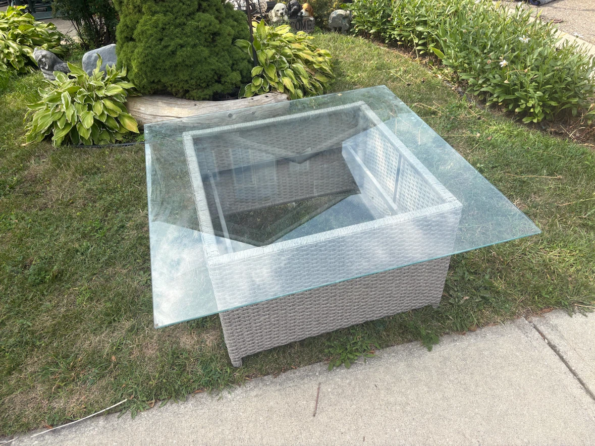 Wicker Patio Coffee Table with Glass Top