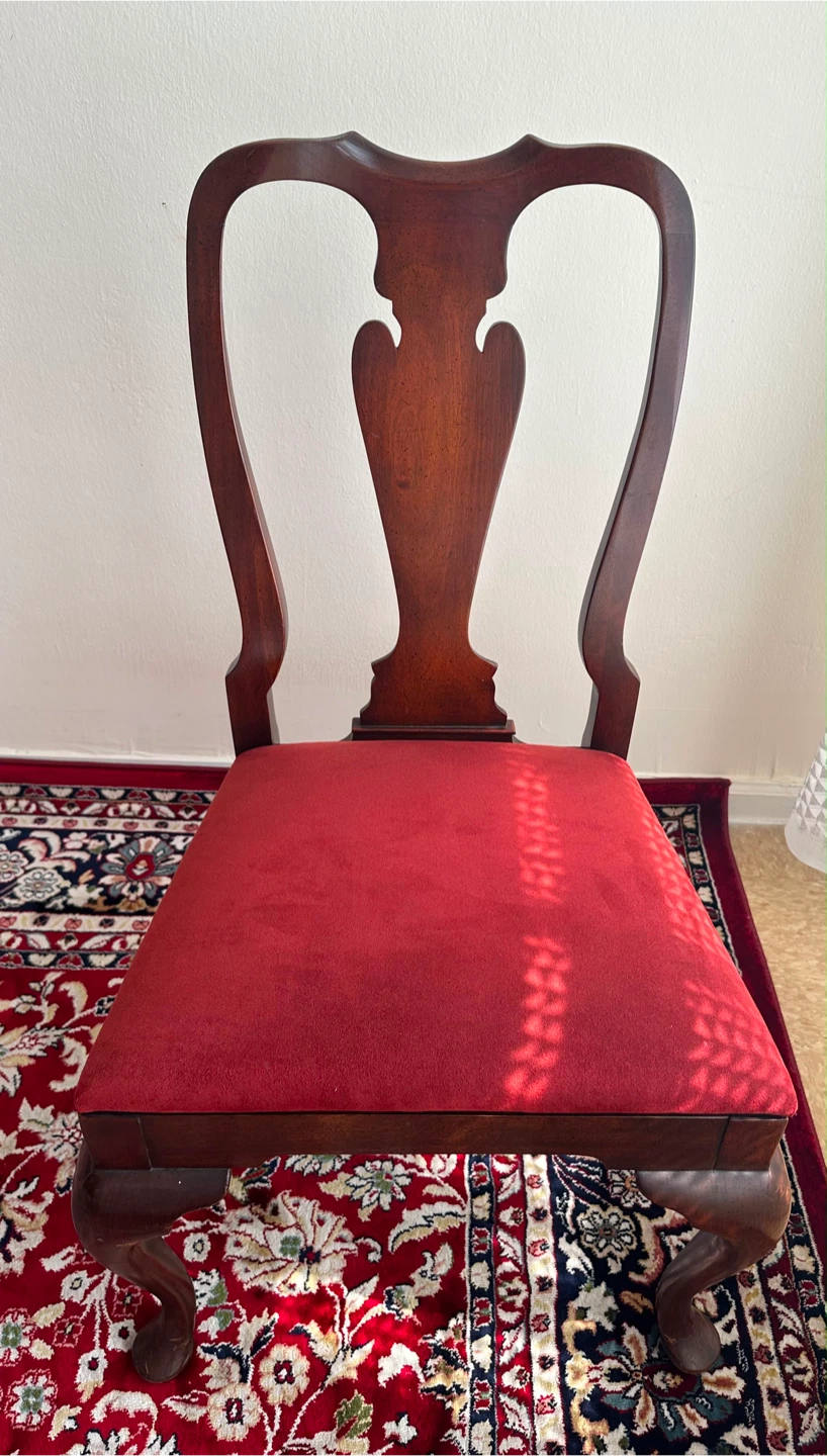 Wooden Dining Chairs with Red Upholstery - Set of 4