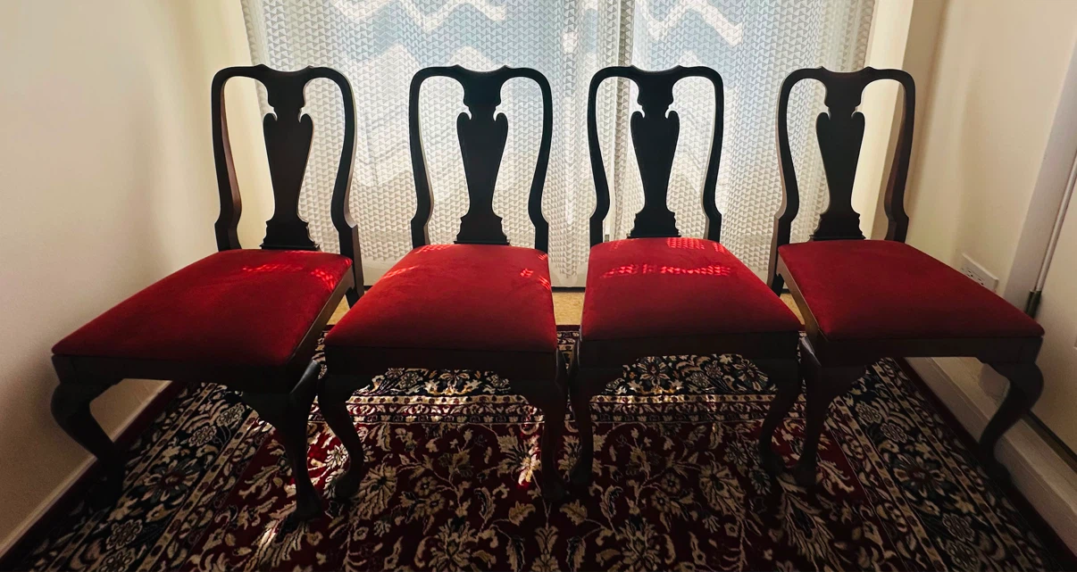 Wooden Dining Chairs with Red Upholstery - Set of 4 - photo 2
