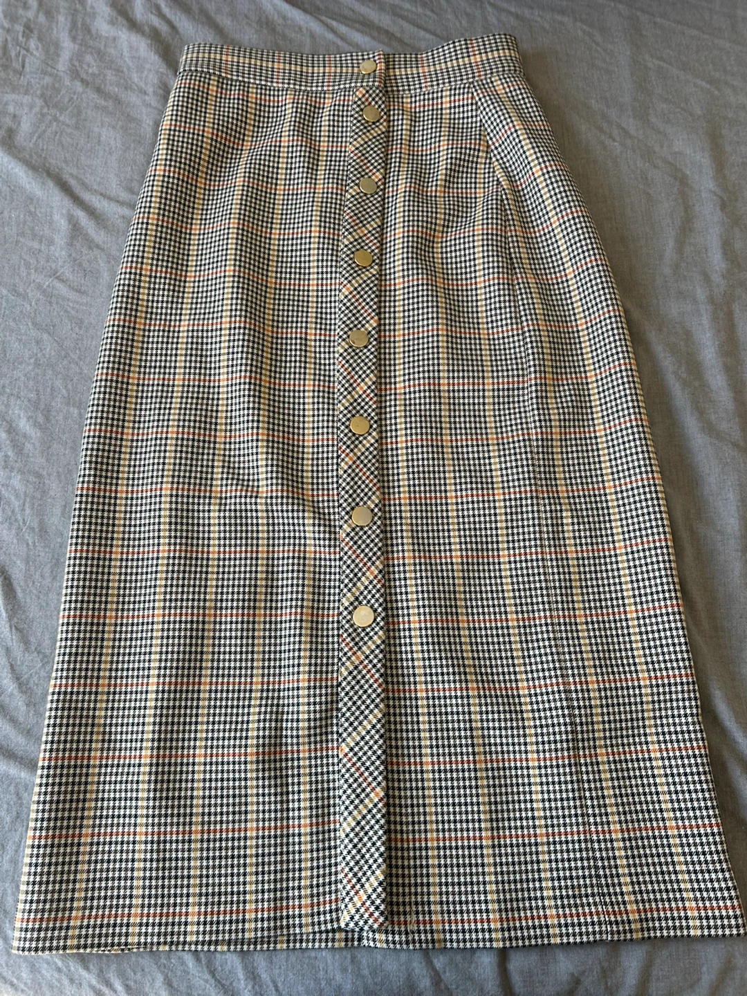 Plaid Button-Front Midi Skirt