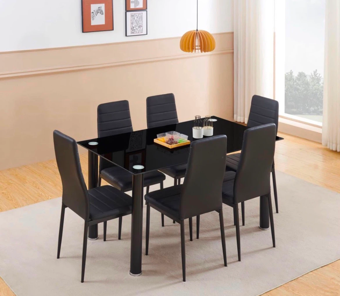 7-piece black dining set with glass top table - photo 2