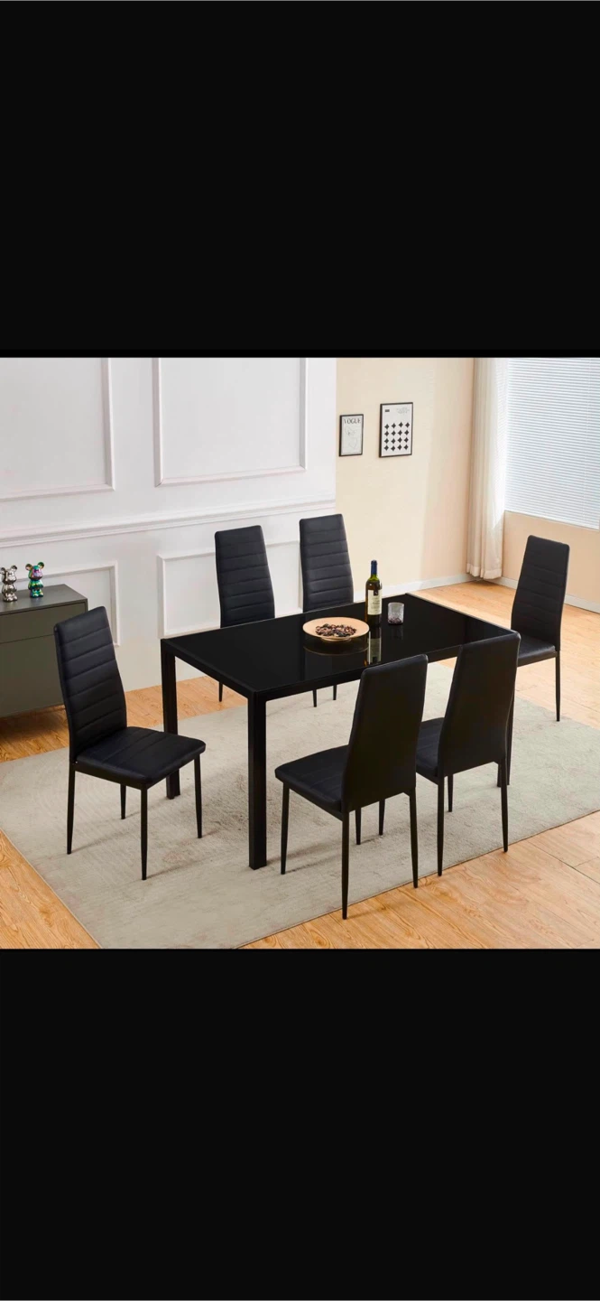 7-piece black dining set with glass top table - photo 3