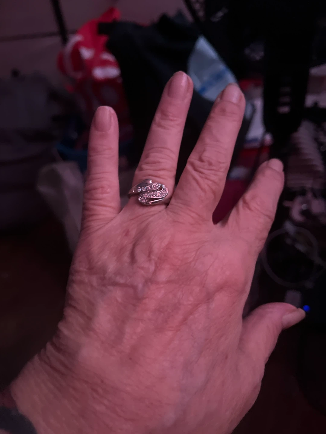 Silver Tone Ring with Rhinestones